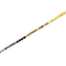 6.04CT AAA MULTI COLOR SAPPHIRE 14KT YELLOW GOLD CLASSIC RAINBOW TENNIS BRACELET