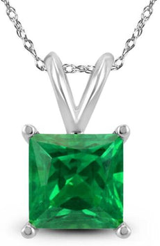.80CT AAA EMERALD 14KT WHITE GOLD 3D CLASSIC SQUARE SOLITAIRE FLOATING PENDANT