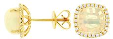 3.01CT DIAMOND & AAA OPAL 14KT YELLOW GOLD 3D CUSHION & ROUND HALO STUD EARRINGS