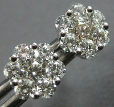 ESTATE 1.04CT DIAMOND 14KT WHITE GOLD 3D CLASSIC ROUND FLOWER STUD EARRINGS
