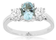 1.18CT DIAMOND & AAA AQUAMARINE 14KT WHITE GOLD 3D OVAL & ROUND ENGAGEMENT RING