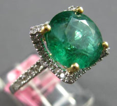 4.49CT DIAMOND & AAA EMERALD 18KT 2 TONE GOLD CLASSIC ROUND HALO ENGAGEMENT RING