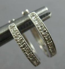 ESTATE .15CT DIAMOND 14K WHITE GOLD FILIGREE OVAL HOOP HUGGIE HANGING EARRINGS