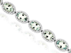 9.80CT DIAMOND & AAA AQUAMARINE 14K WHITE GOLD OVAL & ROUND HALO TENNIS BRACELET