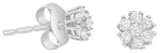 ESTATE .24CT DIAMOND 14KT WHITE GOLD 3D ROUND CLASSIC FLOWER STUD EARRINGS