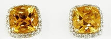 4.60CT DIAMOND & AAA CITRINE 14KT YELLOW GOLD CUSHION & ROUND HALO STUD EARRINGS