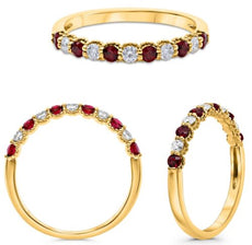 .46CT DIAMOND & AAA RUBY 14K YELLOW GOLD 3D ROUND SEMI ETERNITY ANNIVERSARY RING