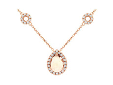 .65CT DIAMOND & AAA OPAL 14K ROSE GOLD PEAR SHAPE & ROUND CIRCLE OF LIFE PENDANT