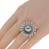 LARGE .84CT DIAMOND AAA TAHITIAN PEARL 18KT WHITE GOLD MULTI LEAF SUNFLOWER RING