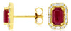 1.52CT DIAMOND & AAA RUBY 14K YELLOW GOLD EMERALD CUT & ROUND HALO STUD EARRINGS