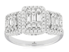 1.0CT DIAMOND 14KT WHITE GOLD ROUND & BAGUETTE CLUSTER SQUARE ANNIVERSARY RING