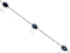 2.35CT DIAMOND & AAA SAPPHIRE 14KT WHITE GOLD PEAR SHAPE & ROUND TENNIS BRACELET