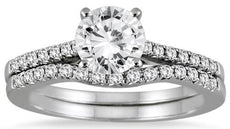 1.0CT DIAMOND 14KT WHITE GOLD 3D CLASSIC SOLITAIRE ENGAGEMENT WEDDING RING SET