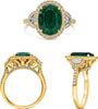 LARGE 3.99CT DIAMOND & AAA EMERALD 18KT YELLOW GOLD OVAL & HALF MOON ROUND RING