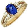 Estate 1.95Ct Diamond & AAA Tanzanite 14Kt Yellow Gold 3D Oval & Round Engagement Ring