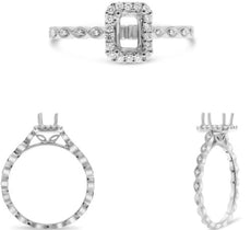 ESTATE .16CT DIAMOND 14K WHITE GOLD ROUND EMERALD CUT SEMI MOUNT ENGAGEMENT RING