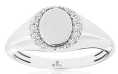 ESTATE .11CT DIAMOND 14KT WHITE GOLD 3D CLASSIC OVAL SIGNET UNISEX RING