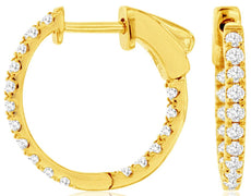 ESTATE .50CT DIAMOND 14KT YELLOW GOLD 3D INSIDE OUT HUGGIE HOOP HANGING EARRINGS