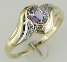 .54CT DIAMOND & AAA TANZANITE 14KT 2 TONE GOLD 3D OVAL & ROUND FRIENDSHIP RING