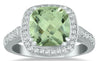 LARGE 2.85CT DIAMOND & AAA GREEN AMETHYST 14KT WHITE GOLD CUSHION & ROUND RING