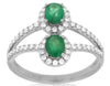 1.1CT DIAMOND & AAA EMERALD 14K WHITE GOLD OVAL & ROUND DOUBLE FLOWER FUN RING