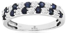 .87CT DIAMOND & AAA SAPPHIRE 14K WHITE GOLD ROUND 2 ROW WEDDING ANNIVERSARY RING