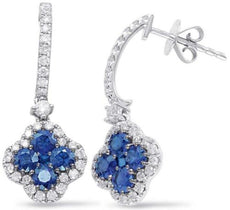 2.19CT DIAMOND & AAA SAPPHIRE 14KT WHITE GOLD 3D 4 LEAF CLOVER HANGING EARRINGS