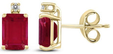 .64CT DIAMOND & AAA RUBY 14KT YELLOW GOLD 3D EMERALD CUT & ROUND STUD EARRINGS