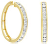 ESTATE 1.02CT DIAMOND 14K YELLOW GOLD ROUND CHANNEL 2 TONE HOOP HANGING EARRINGS