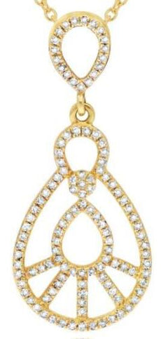 .25CT DIAMOND 14KT YELLOW GOLD 3D CLASSIC DOUBLE TEAR DROP FUN FLOATING PENDANT