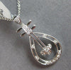 ESTATE .14CT DIAMOND 18KT WHITE GOLD 3D ROUND FLOWER TEAR DROP FLOATING PENDANT