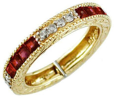 .80CT DIAMOND & AAA RUBY 14KT YELLOW GOLD 3D ROUND & PRINCESS ANNIVERSARY RING