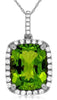 4.47CT DIAMOND & AAA PERIDOT 14K WHITE GOLD CUSHION SQUARE HALO FLOATING PENDANT