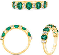 1.35CT DIAMOND & AAA EMERALD 14KT YELLOW GOLD 3D ROUND & OVAL ANNIVERSARY RING