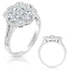 ESTATE LARGE 1.03CT DIAMOND 14KT WHITE GOLD 3D CLASSIC ROUND FLOWER LOVE RING