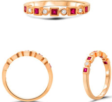 .28CT DIAMOND & AAA RUBY 14KT ROSE GOLD PRINCESS & ROUND CLASSIC BEZEL FUN RING