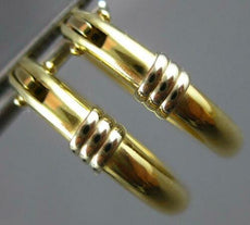 ESTATE 14KT WHITE & YELLOW GOLD 3D CLASSIC OVAL HOOP HANGING EARRINGS #27011