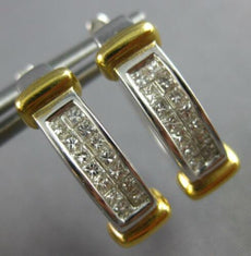 .50CT DIAMOND 14KT 2 TONE GOLD PRINCESS INVISIBLE HUGGIE OVAL HANGING EARRINGS
