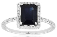 2.05CT DIAMOND & AAA SAPPHIRE 14K WHITE GOLD EMERALD CUT & ROUND ENGAGEMENT RING