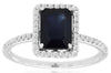 2.05CT DIAMOND & AAA SAPPHIRE 14K WHITE GOLD EMERALD CUT & ROUND ENGAGEMENT RING