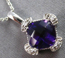 1.78CT DIAMOND & AAA AMETHYST 14KT WHITE GOLD CUSHION & ROUND FLOATING PENDANT