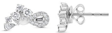 ESTATE .59CT DIAMOND 14KT WHITE GOLD ROUND & BAGUETTE LEAF FLORAL STUD EARRINGS