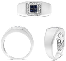 .63CT DIAMOND & AAA SAPPHIRE 14KT WHITE GOLD PRINCESS & ROUND OCTAGON MENS RING
