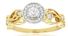 .40CT DIAMOND 14KT YELLOW GOLD 3D ROUND HALO FILIGREE MILGRAIN ENGAGEMENT RING