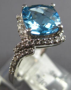 3.6CT DIAMOND & AAA BLUE TOPAZ 14KT WHITE GOLD 3D FILIGREE HALO ENGAGEMENT RING