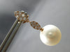 ESTATE LARGE .45CT DIAMOND & AAA SOUTH SEA PEARL 18KT ROSE GOLD 3D MULTI LEAF EARRINGS