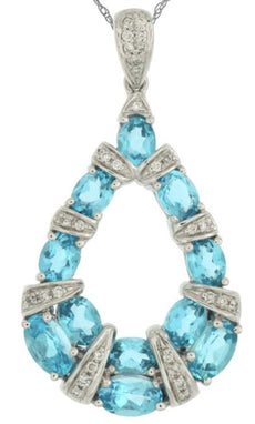 2.71CT DIAMOND & AAA BLUE TOPAZ 14K WHITE GOLD OVAL & ROUND FUN FLOATING PENDANT