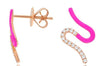 ESTATE .11CT DIAMOND & PINK ENAMEL 14KT ROSE GOLD 3D SWIRL FUN HANGING EARRINGS