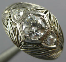 ANTIQUE WIDE .64CT OLD MINE DIAMOND PLATINUM 3 STONE ART DECO ENGAGEMENT RING