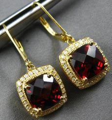 LARGE 5.61CT DIAMOND & AAA GARNET 14KT YELLOW GOLD 3D LEVERBACK HANGING EARRINGS